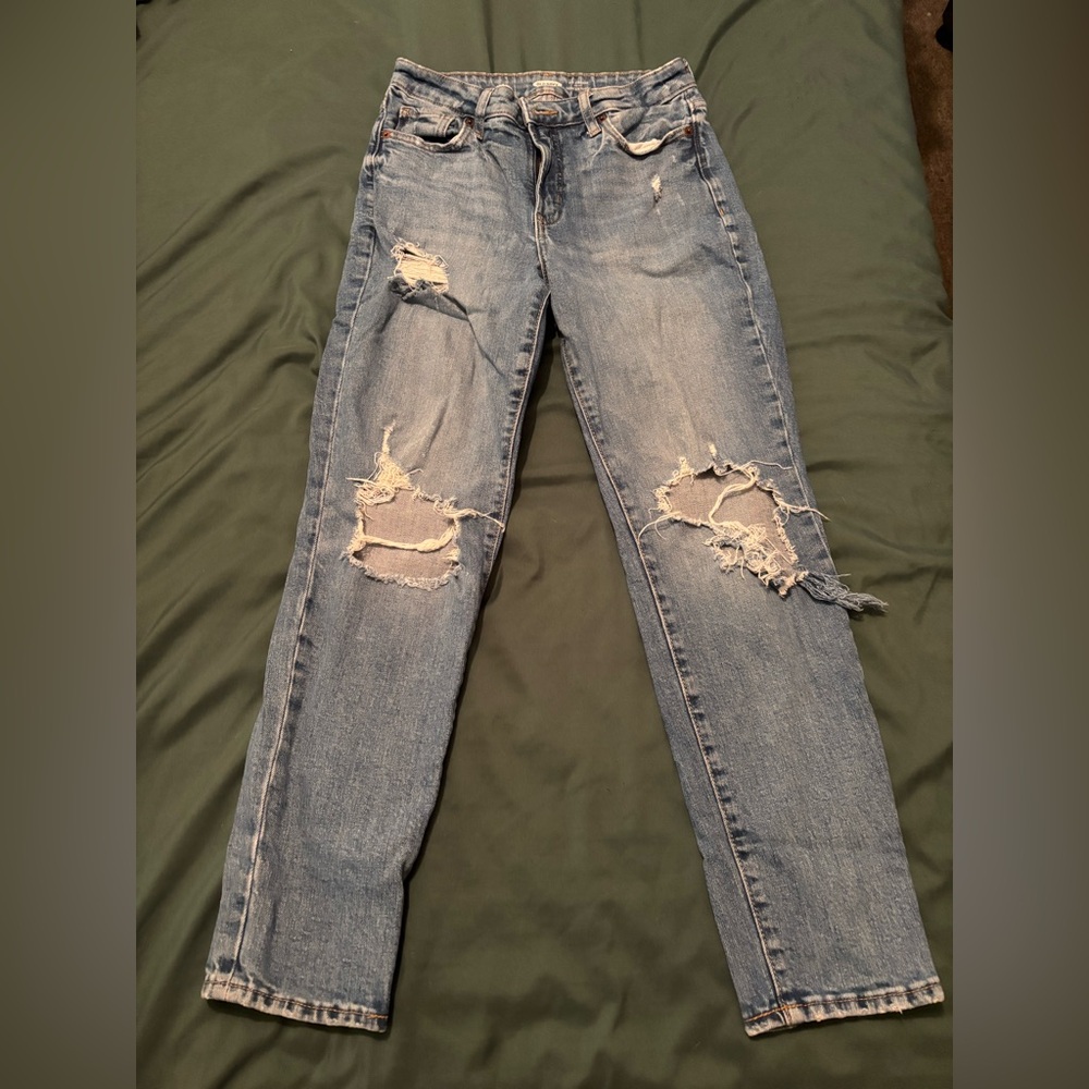 Old Navy Blue Distressed Straight Leg Jeans